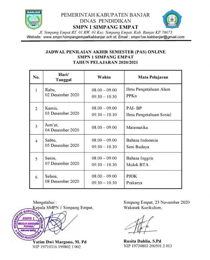 PAS I Tahun Pelajaran 2020/2021